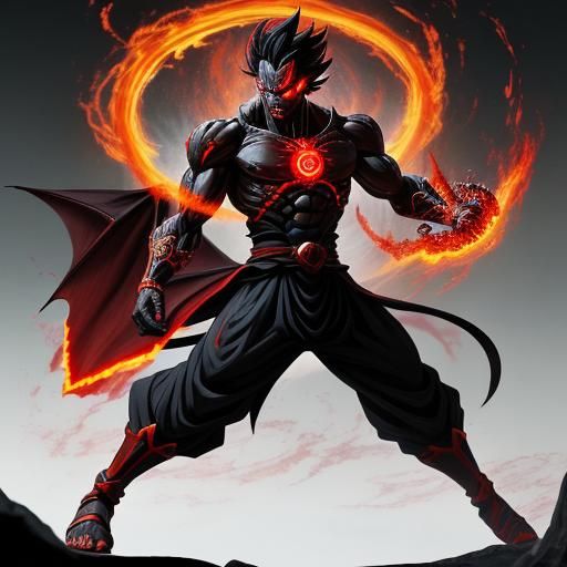 Fiery Anime Demon God in Transformed State