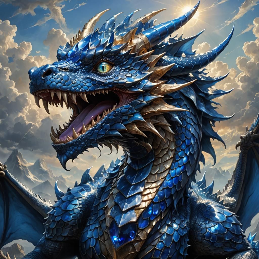 Sapphire Dragon Portrait in Anime Style