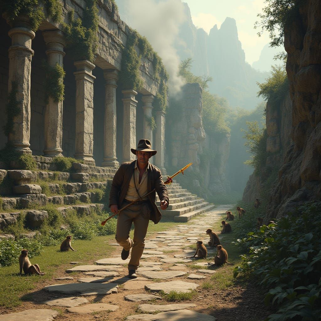 Indiana Jones Escapes Temple With Golden Spear