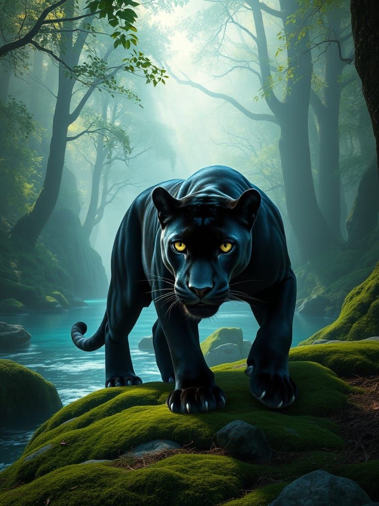 Majestic Panther Emerges from Epic Fantasy Forest