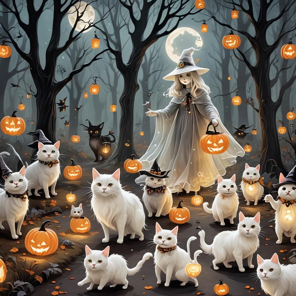 Whimsical Ghost Cat Leads Halloween Parade