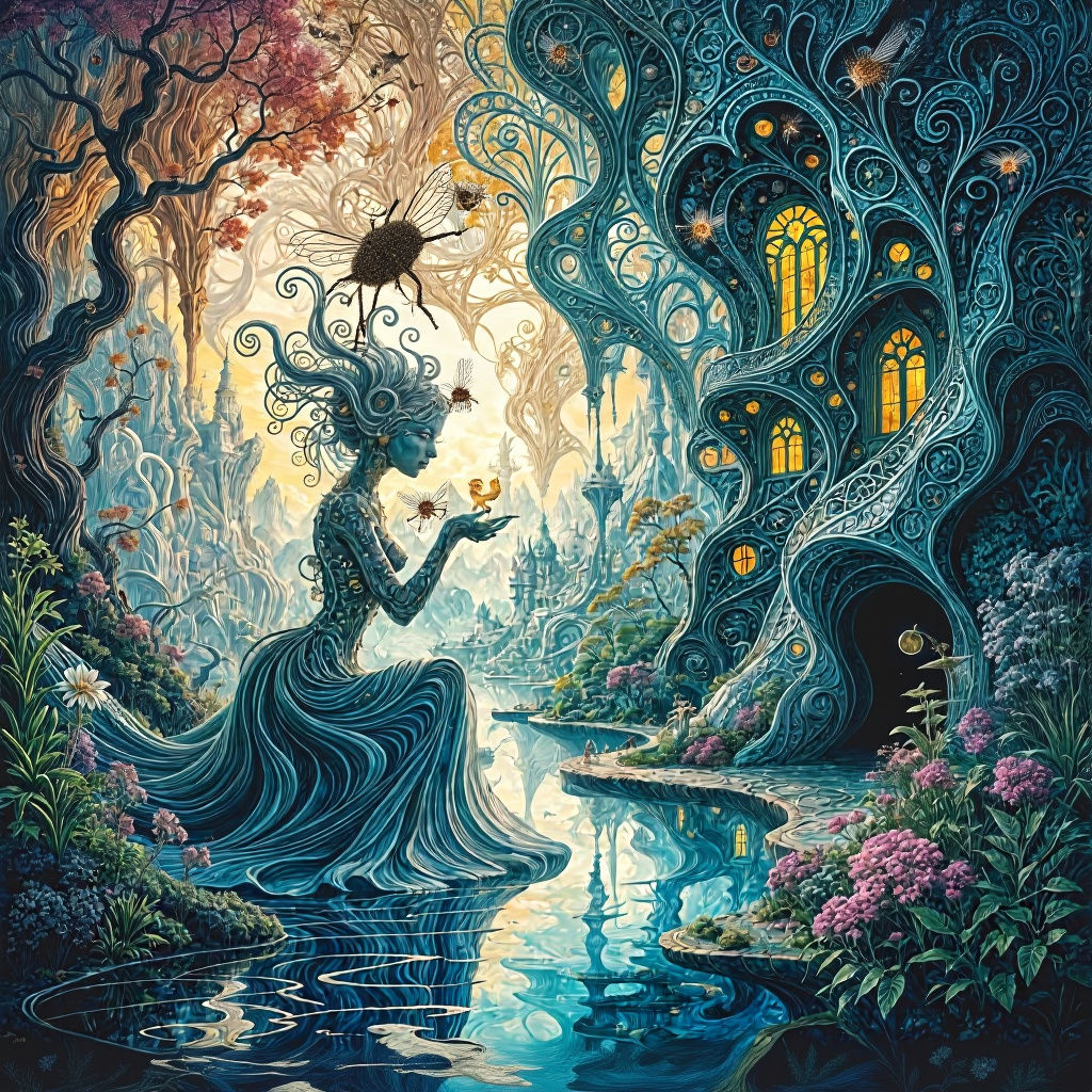 Fantasy Light & Shadow Creature in Surreal Dalí Landscape