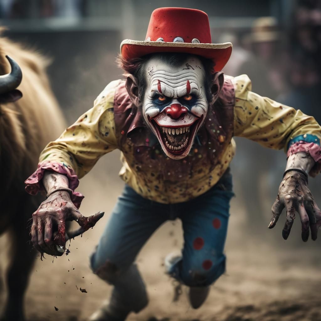 Zombie Monkey Rodeo Clown Trampled by Bull