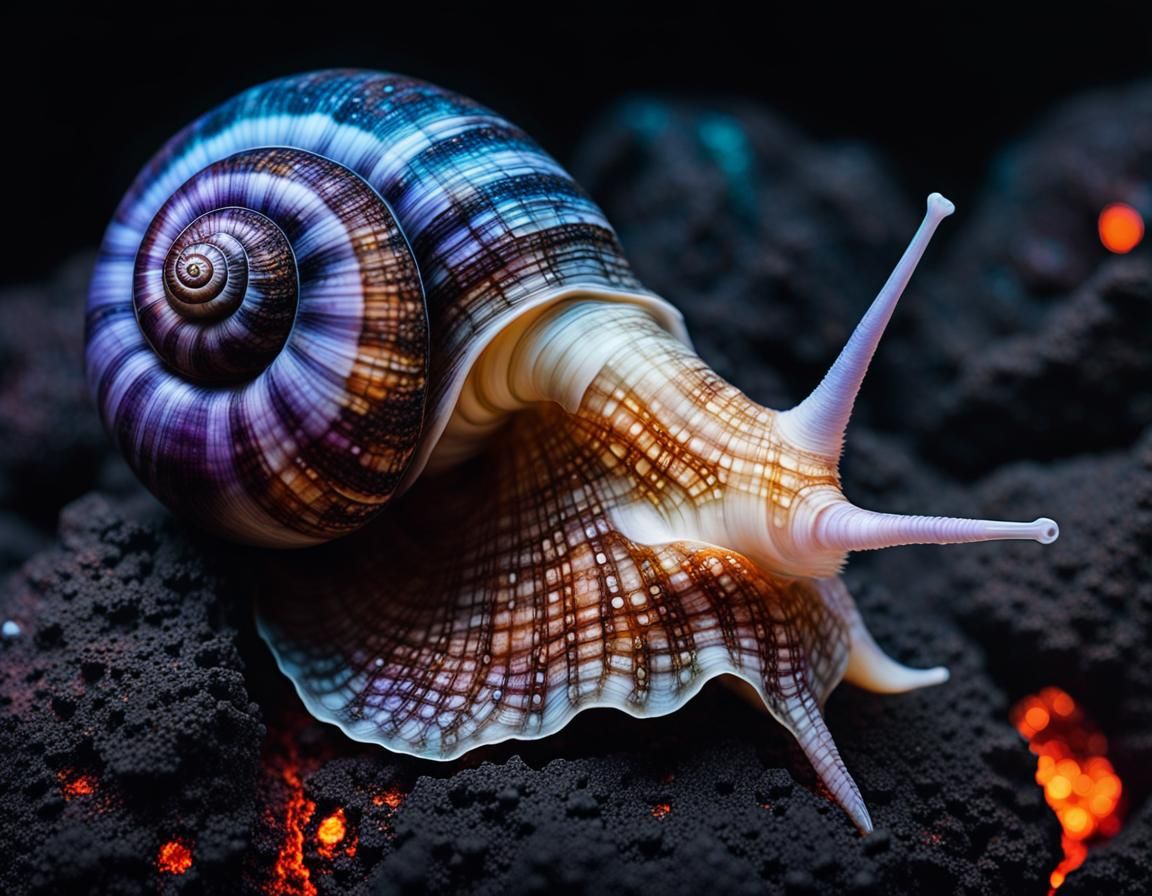 Surreal Sea Snail on Lava Rock in Alcohol Ink Style