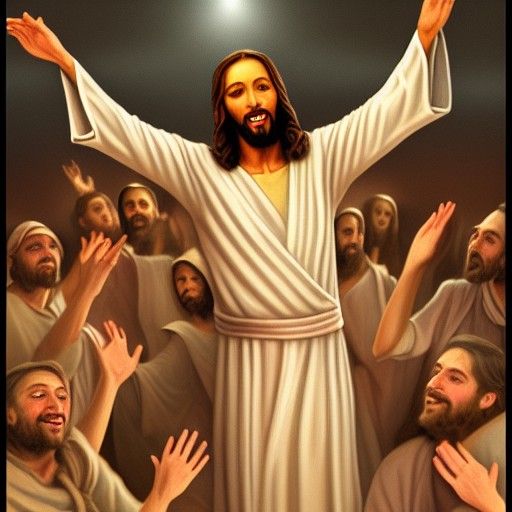 Joyful Dancing Jesus in Detailed Matte Painting
