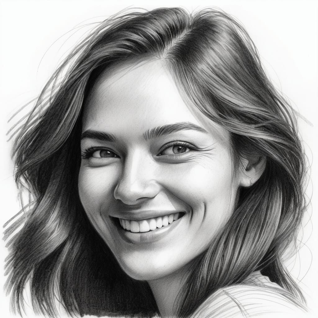 Stunning Young Woman in Detailed Pencil Sketch Portrait