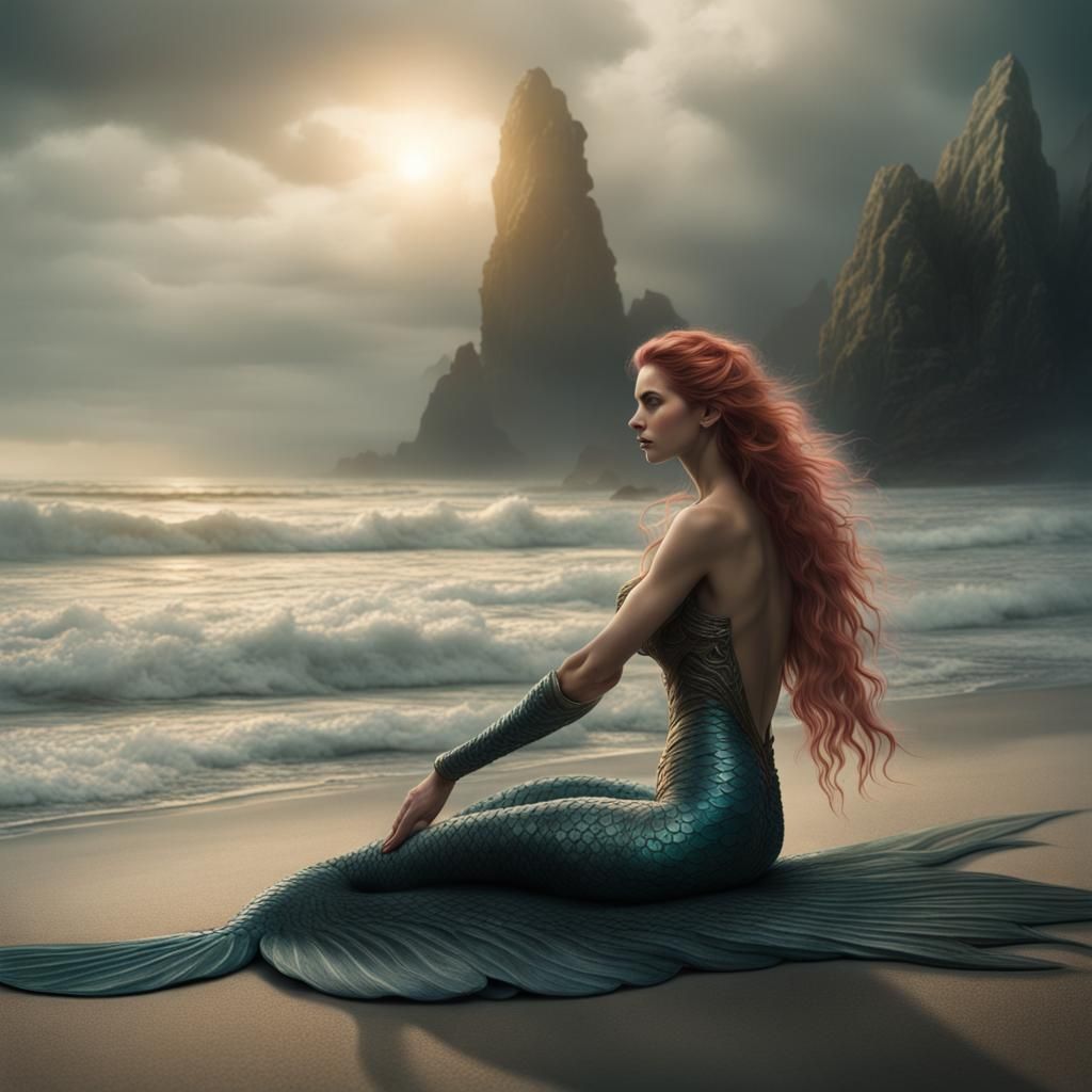 Cinematic Mermaid on a Detailed Beach