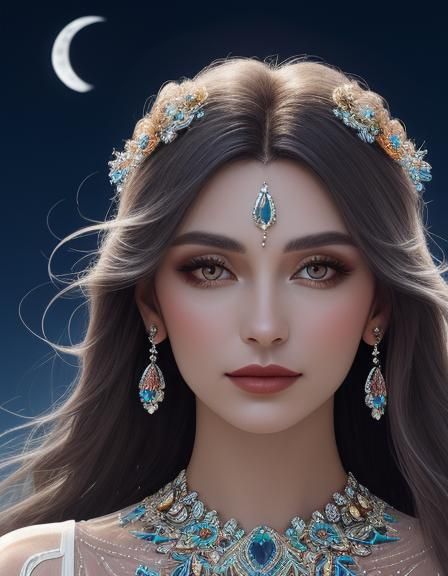 Woman in Glass Dress with Full Moon