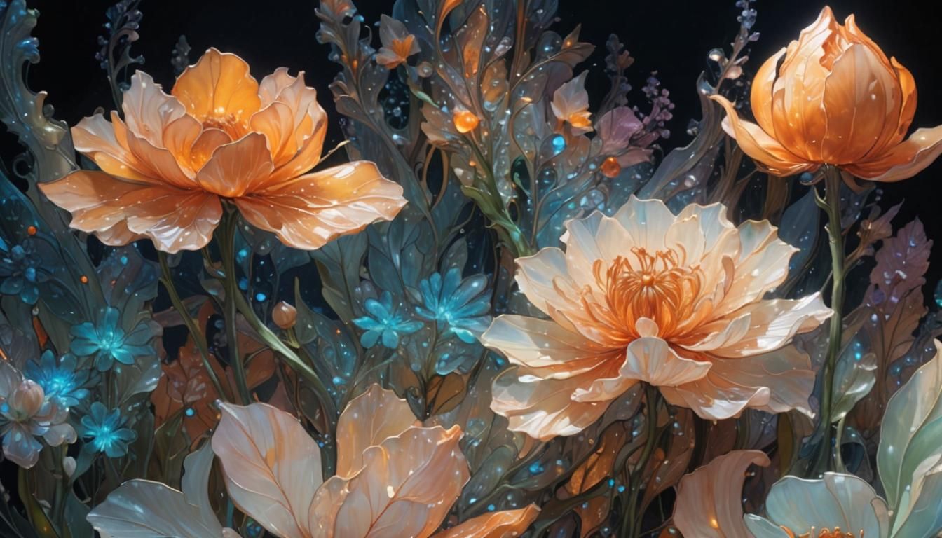 Bioluminescent Stained Glass Flower Fantasy Art