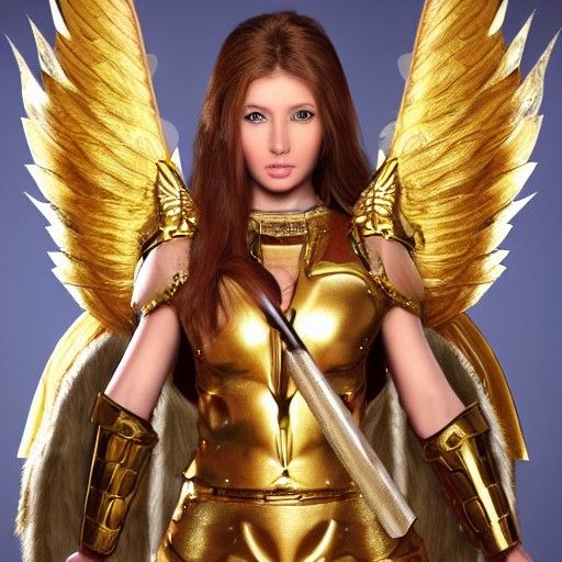 Angel Goddess Warrior in Golden Armor with Spear