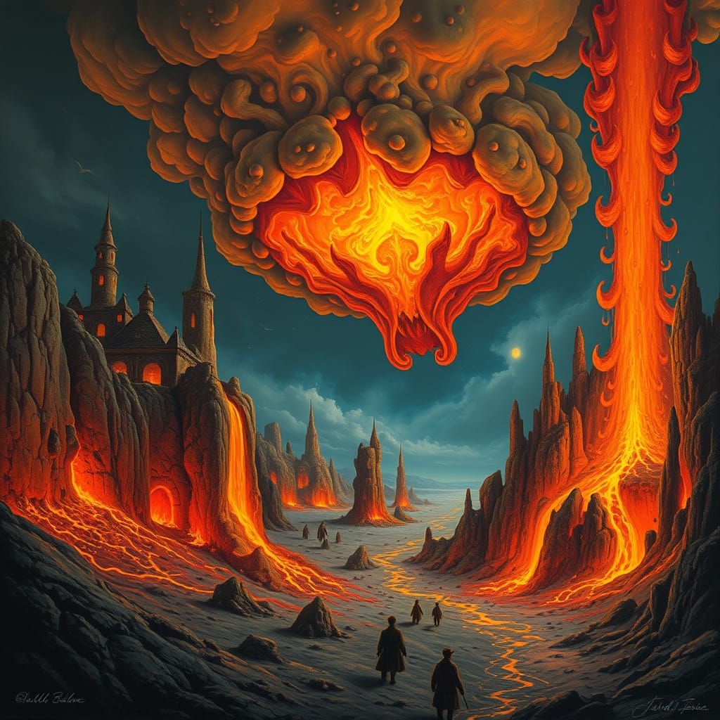 Surreal Eruption of Flames in a Gothic-Hieronymus Bosch-Insp...