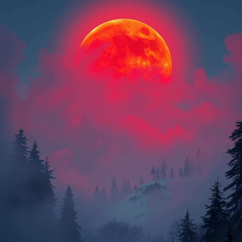 Blood Moon Ascends Winter Sky in Fiery Splendor