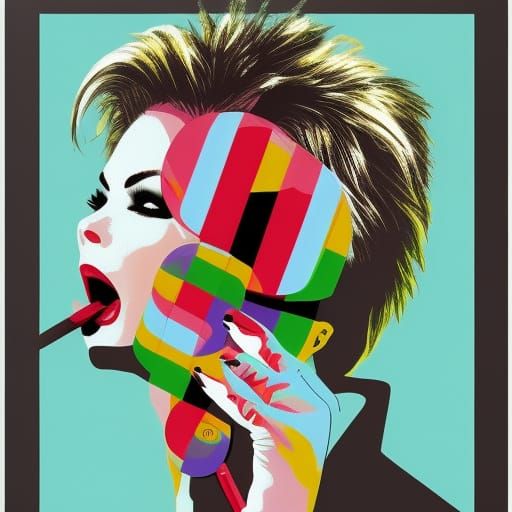 Kim Wilde Licking Lollipop in Pop Art Style