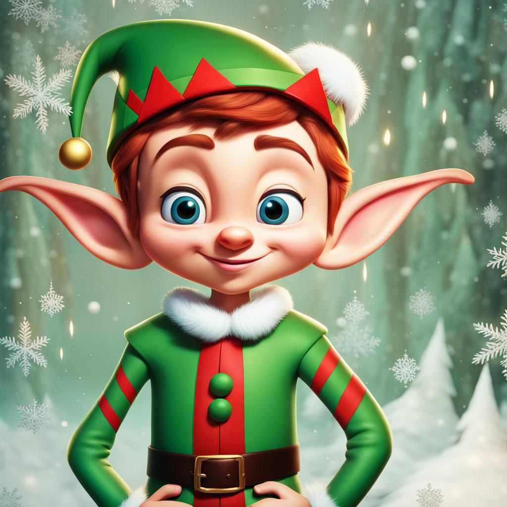 Christmas Elf Portrait in Disney Pixar Style