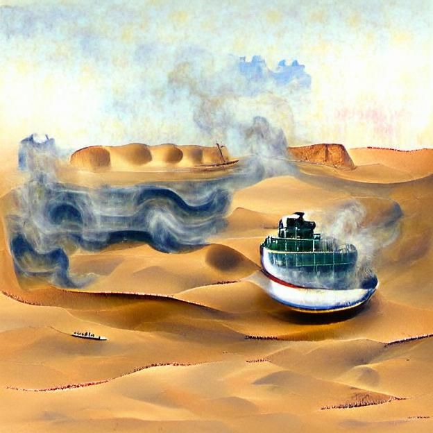 Steamship Sails Across a Desert Sea