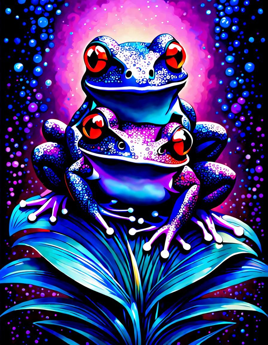 Art Deco Frogs in Purple and Blue Glitter
