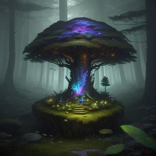 Majestic Glowing Dog in Magical Forest, Digital Art