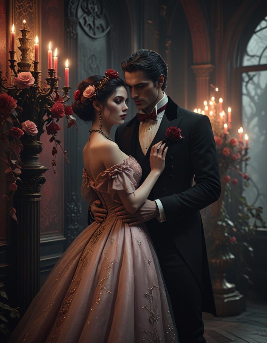 Elegant Vampire Couple in Formal Wedding Portrait