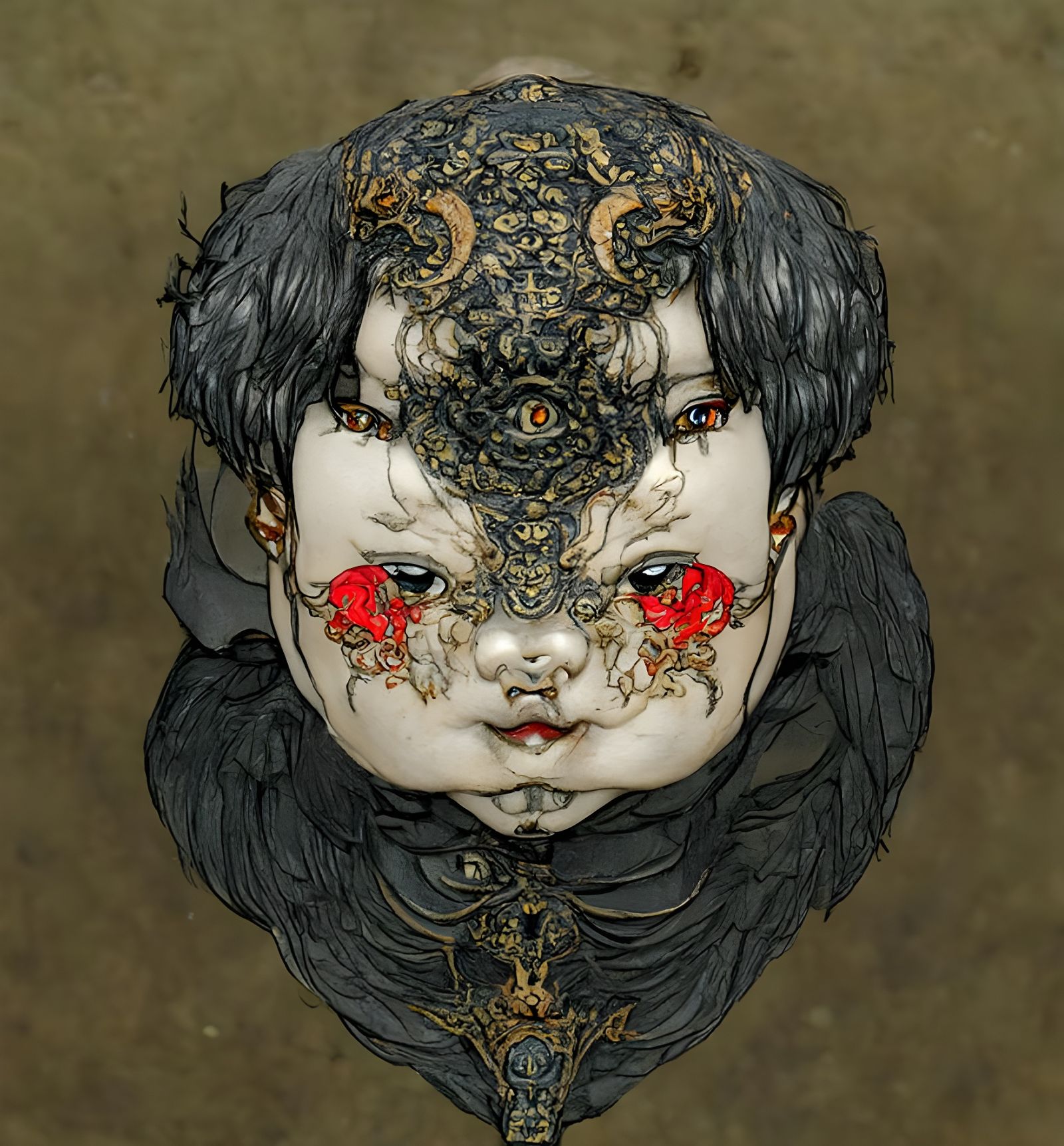 Sinister Cherub Portrait in Gothic Horror Style
