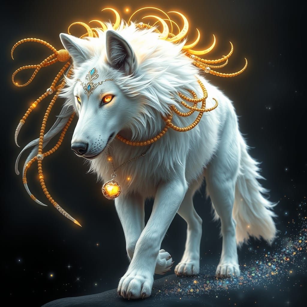 Celestial Wolf in Hyper-Realistic Style with Astral Accents