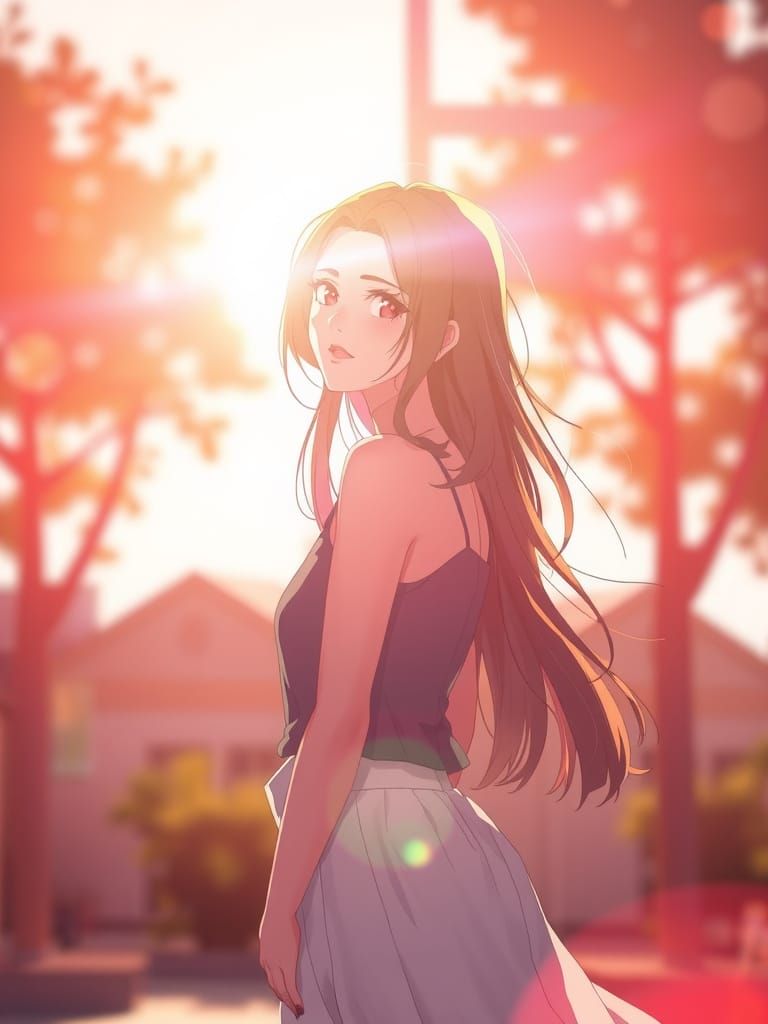 Beautiful Young Woman in Summer Sunshine Rays