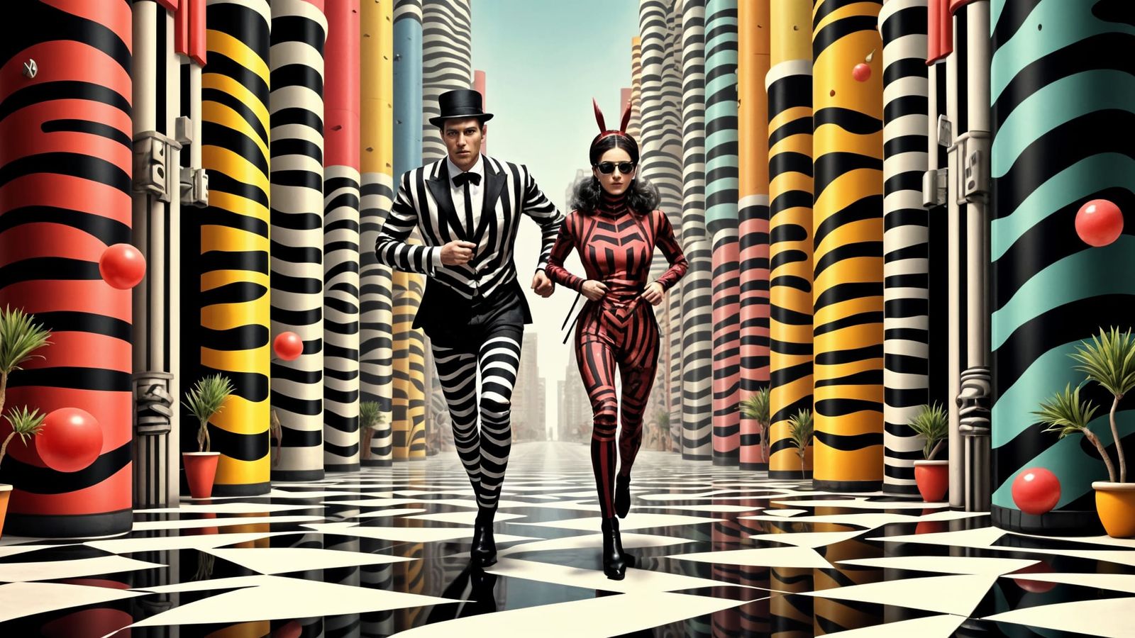 Zebrapunk Couple in Art Deco Cityscape
