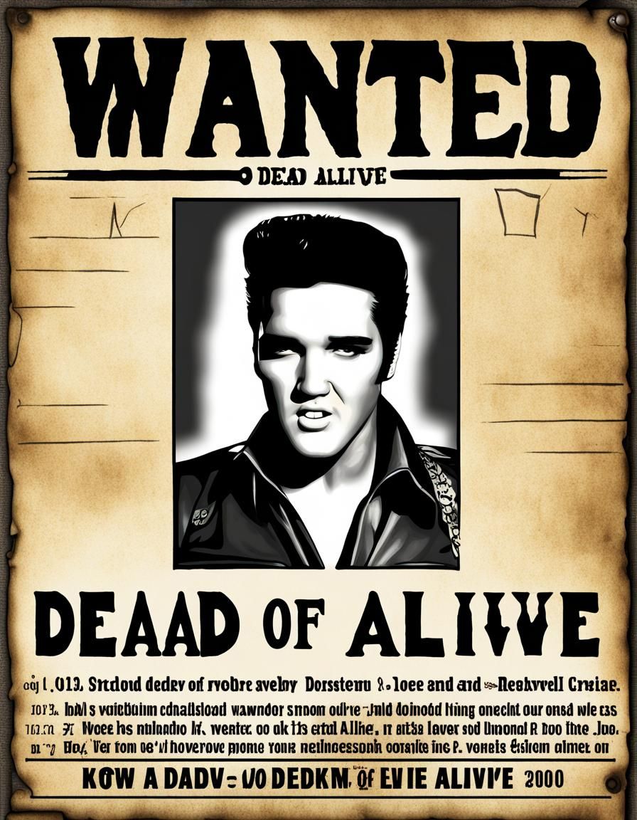 Elvis Presley Wanted Poster, Vintage Western Style