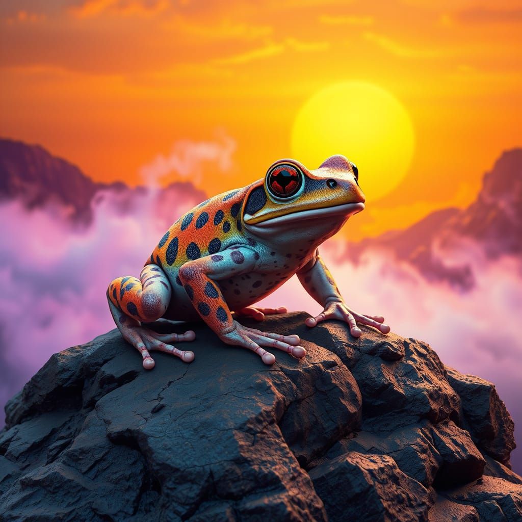 Surreal Desert Rain Frog Emerges from Turquoise Mist
