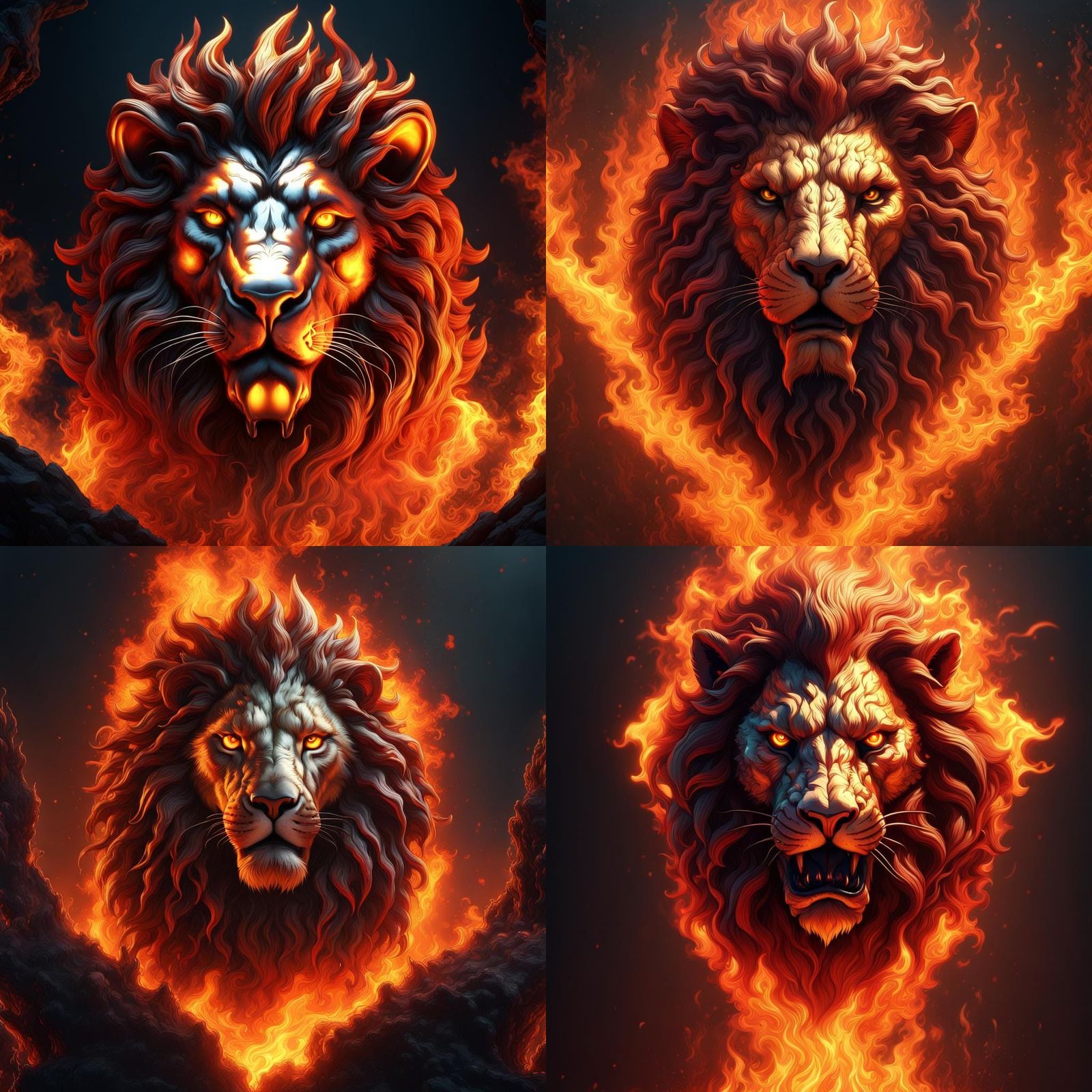 Fiery Lion Head in Detailed Fantasy Art Style