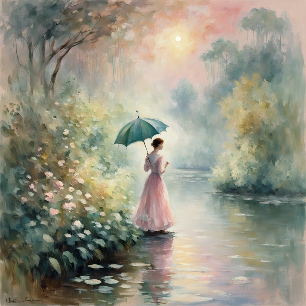 Ethereal Lady by a Foggy River