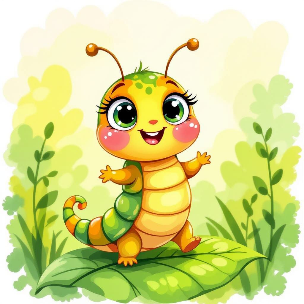 Joyful Caterpillar in Whimsical Children's Book Illustration