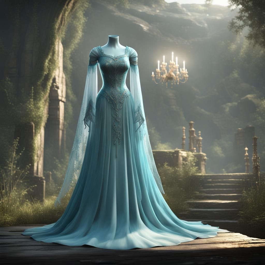 Aquamarine Elvish Princess Dress in 3D Rendering