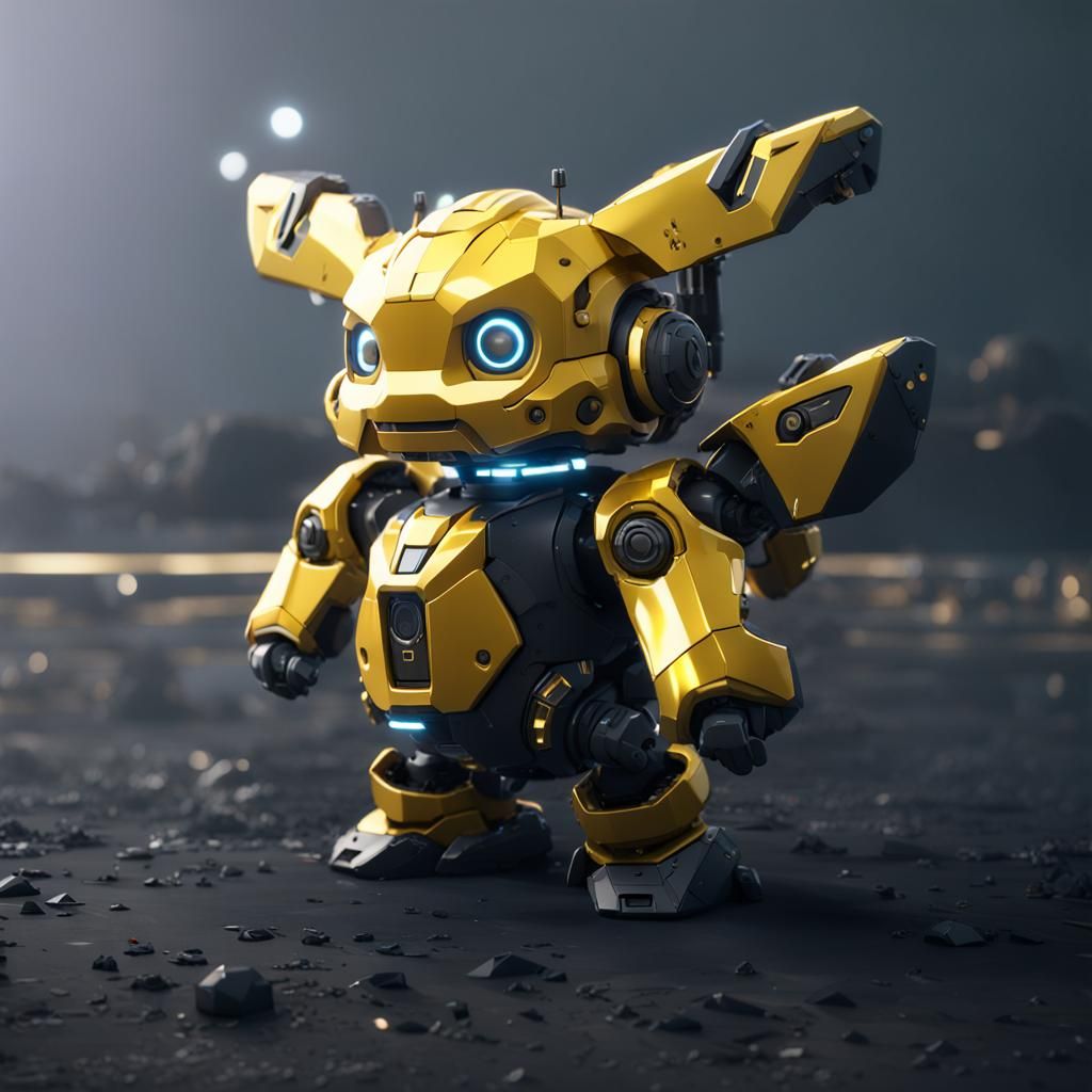 Cute Yellow Lightning Mecha Robot in Sci-Fi Style