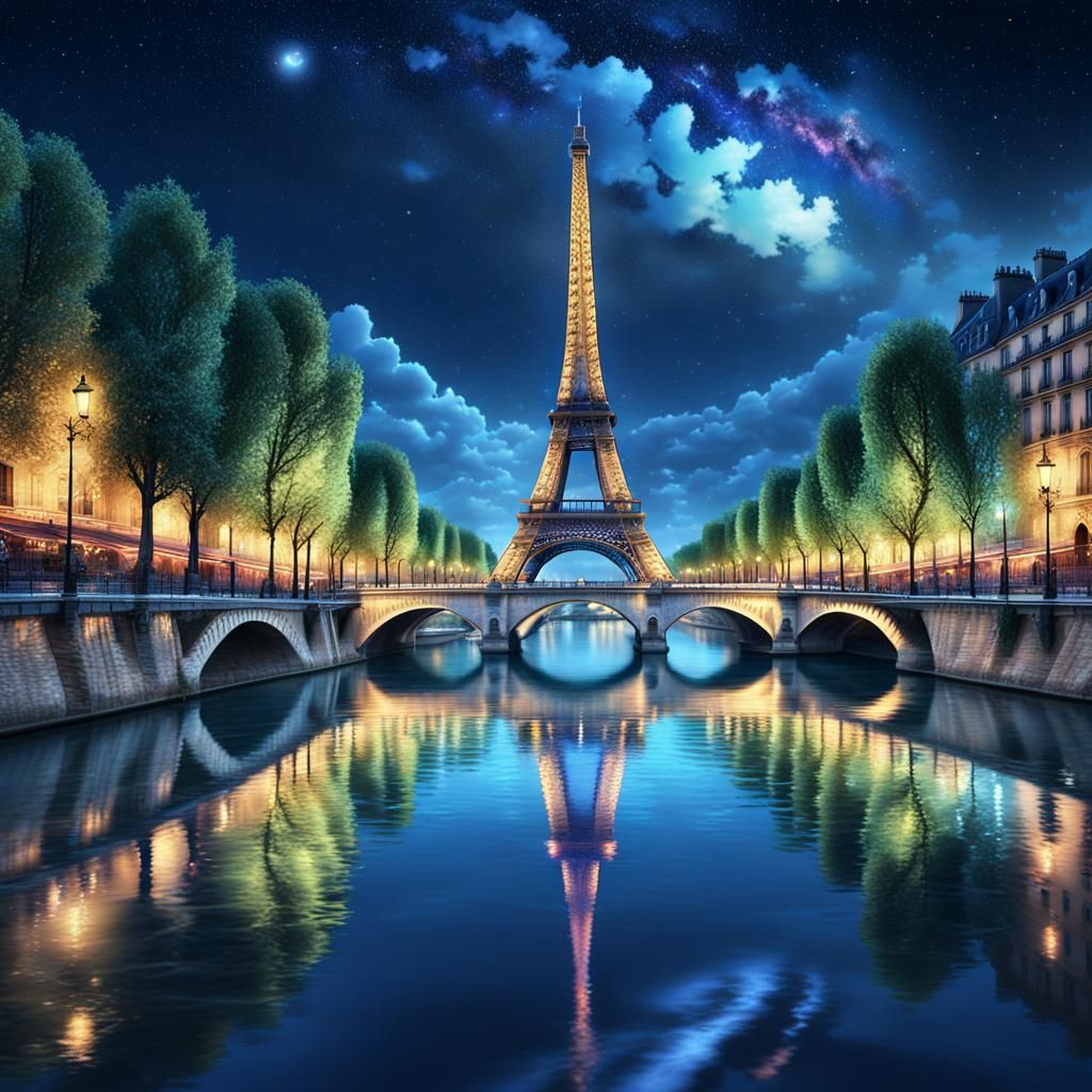 Eiffel Tower at Night: Digital Matte Painting