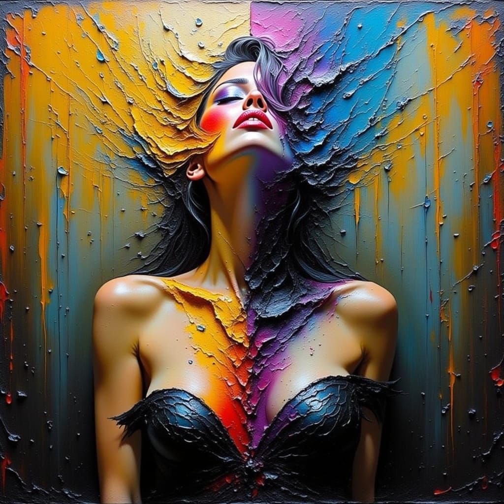 Vibrant Textured Painting in a Futuristic World