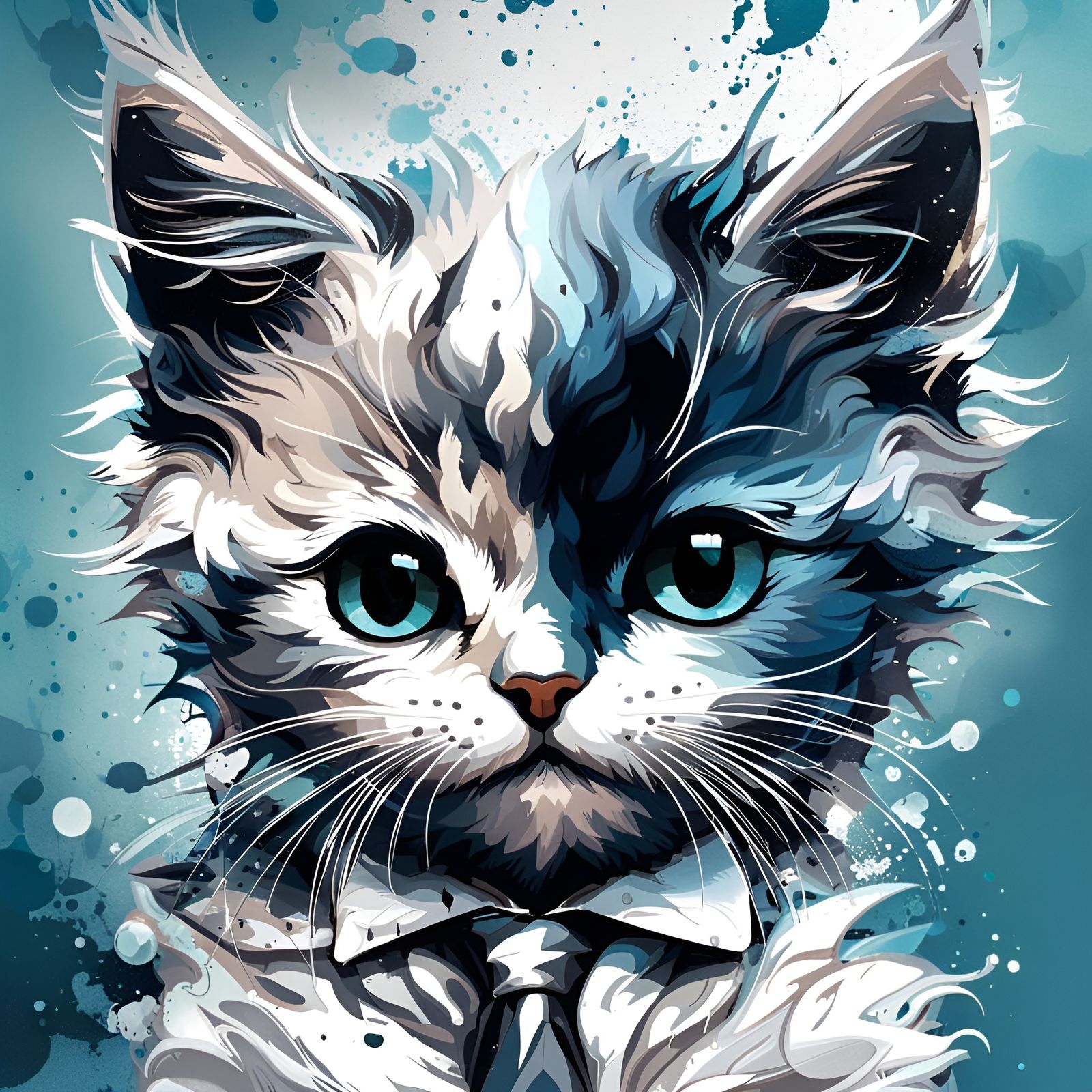 Adorable Chibi Cat in Blazer as Inkblot Art