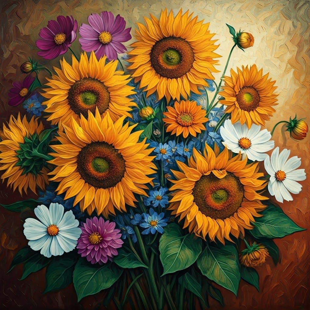 Vibrant Floral Dance in Expressive Post-Impressionist Style