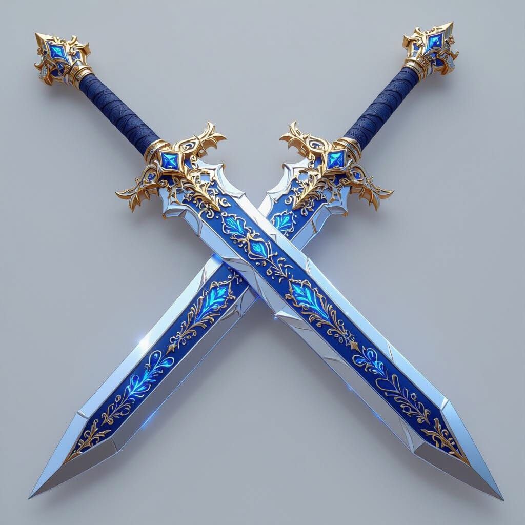 Ornate Blue and Gold Anime Longsword in 8K