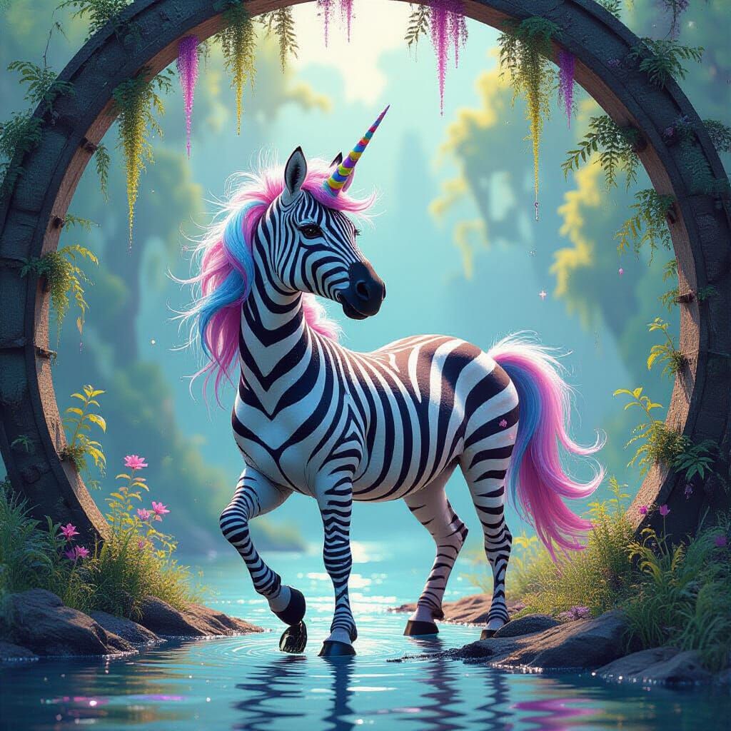 Rainbow Unicorn Zebra in Watercolor Graffiti Style