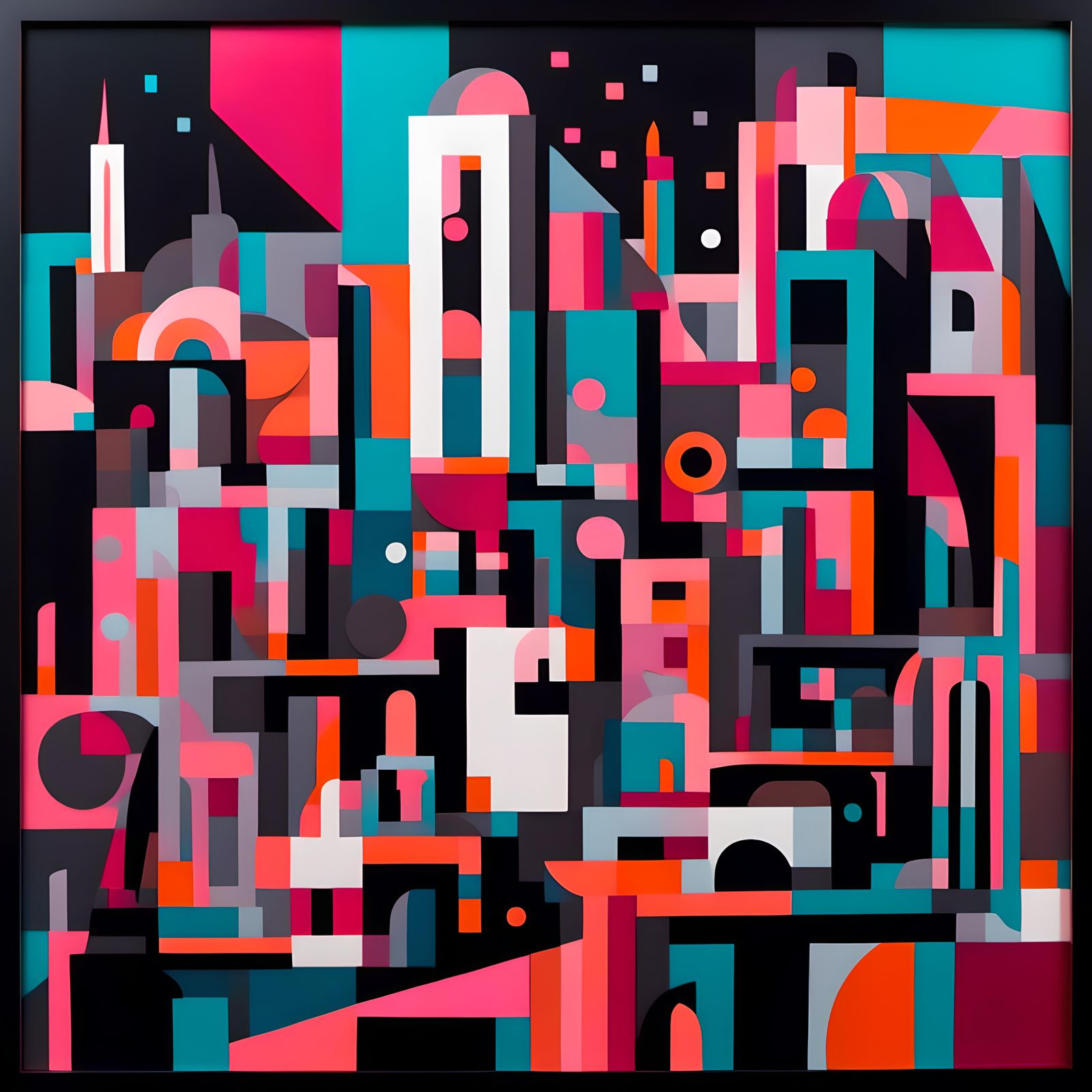 Vibrant Geometric Cityscape Under Deep House Rhythms