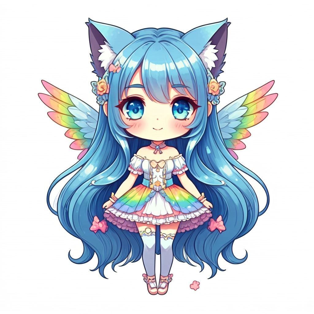 Chibi Woman with Rainbow Dress in Washi Tape Art