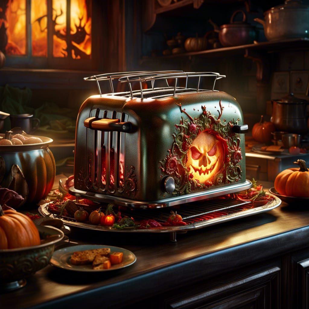 Spooky Toaster in Halloween Kitchen, Digital Art