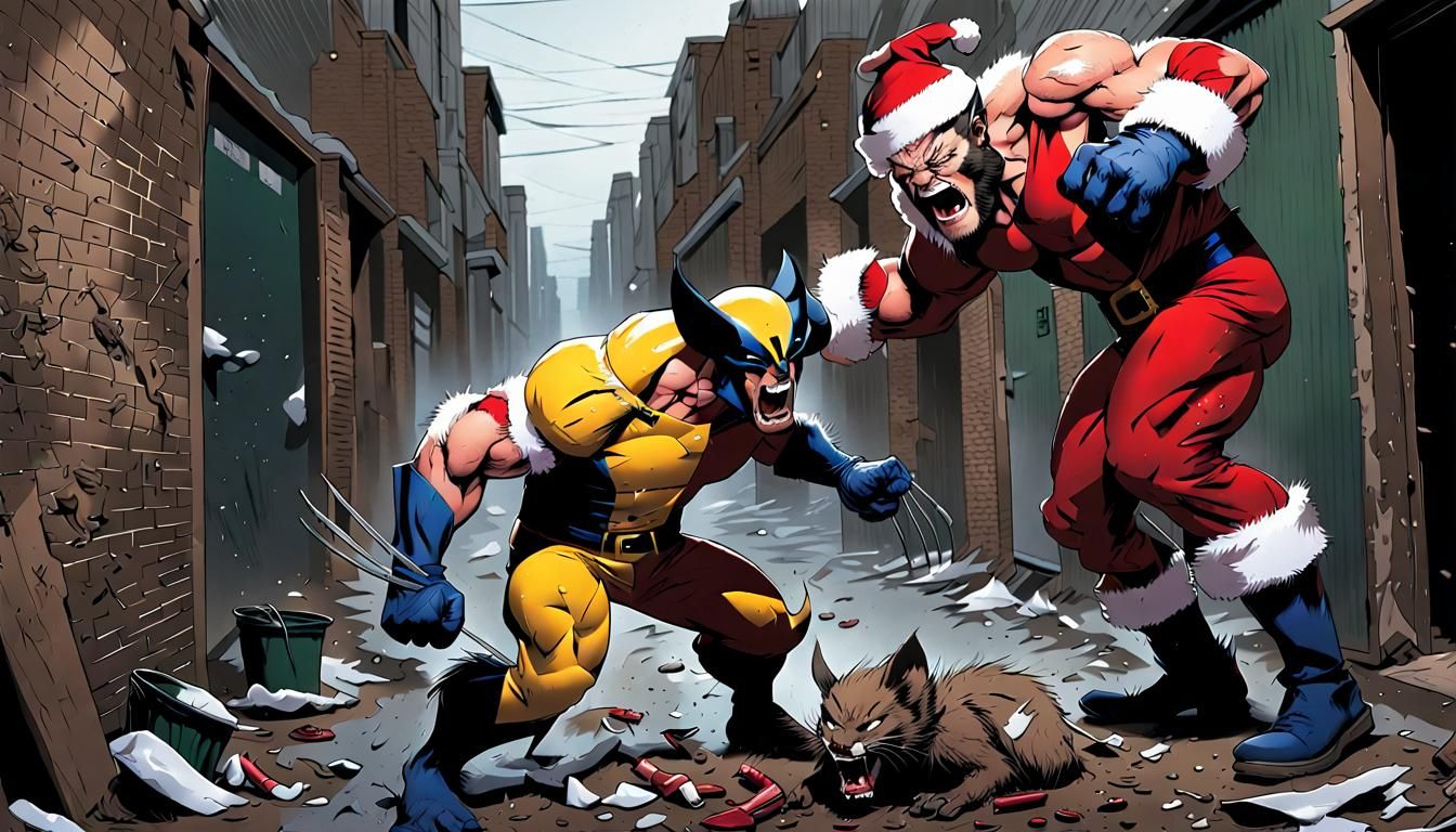 Wolverine vs Santa Claus in Sinister Alley Fight