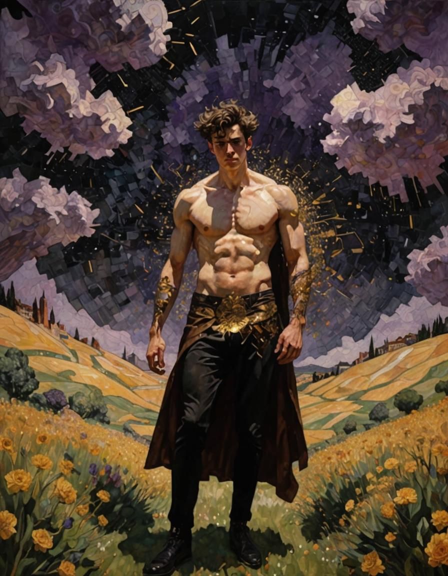 Surreal Apollo in Cyberpunk Landscape, Expressive Brushstrok...