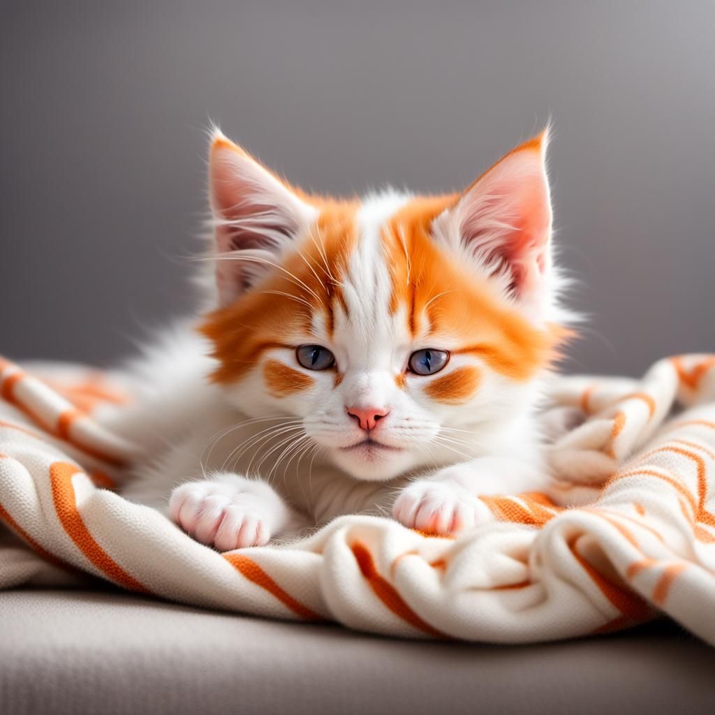Cute Kitten Napping on Sofa