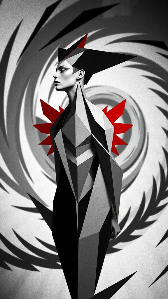 Create a black and white photogram-style image  with geometr...