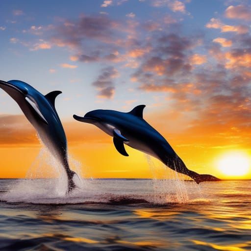 Dolphins Leaping in Heart Shape at Sunset