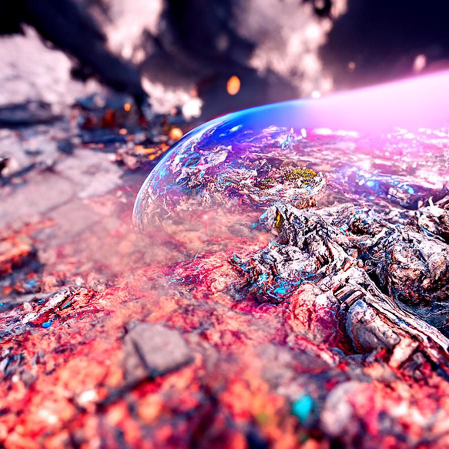 Dying World from Space in Fantasy Style