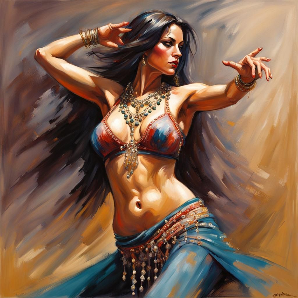 Belly Dancer in Action Painting Style