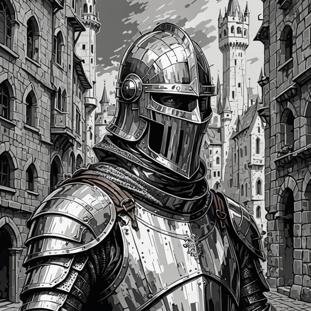 Monochromatic Art. Portrait of Knight